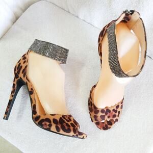 New leopard crystal peep toe heels Anne Michele